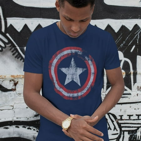Captain America Distressed Shield Navy T-Shirt 4XLarge Captain America Distressed Shield Navy T-Shirt 4XLarge